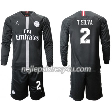 Fotbalový Dres Paris Saint-Germain T.SILVA 2 Jodan Černá Dětské Alternativní 2018/19 Dlouhý Rukáv